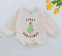 Load image into Gallery viewer, First Christmas Baby Romper, Baby First Christmas, 1st Xmas Baby Outfit, Be Merry, Baby Announcement, Baby Shower Gift, Newborn For Girls
