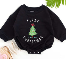 Load image into Gallery viewer, First Christmas Baby Romper, Baby First Christmas, 1st Xmas Baby Outfit, Be Merry, Baby Announcement, Baby Shower Gift, Newborn For Girls
