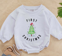 Load image into Gallery viewer, First Christmas Baby Romper, Baby First Christmas, 1st Xmas Baby Outfit, Be Merry, Baby Announcement, Baby Shower Gift, Newborn For Girls
