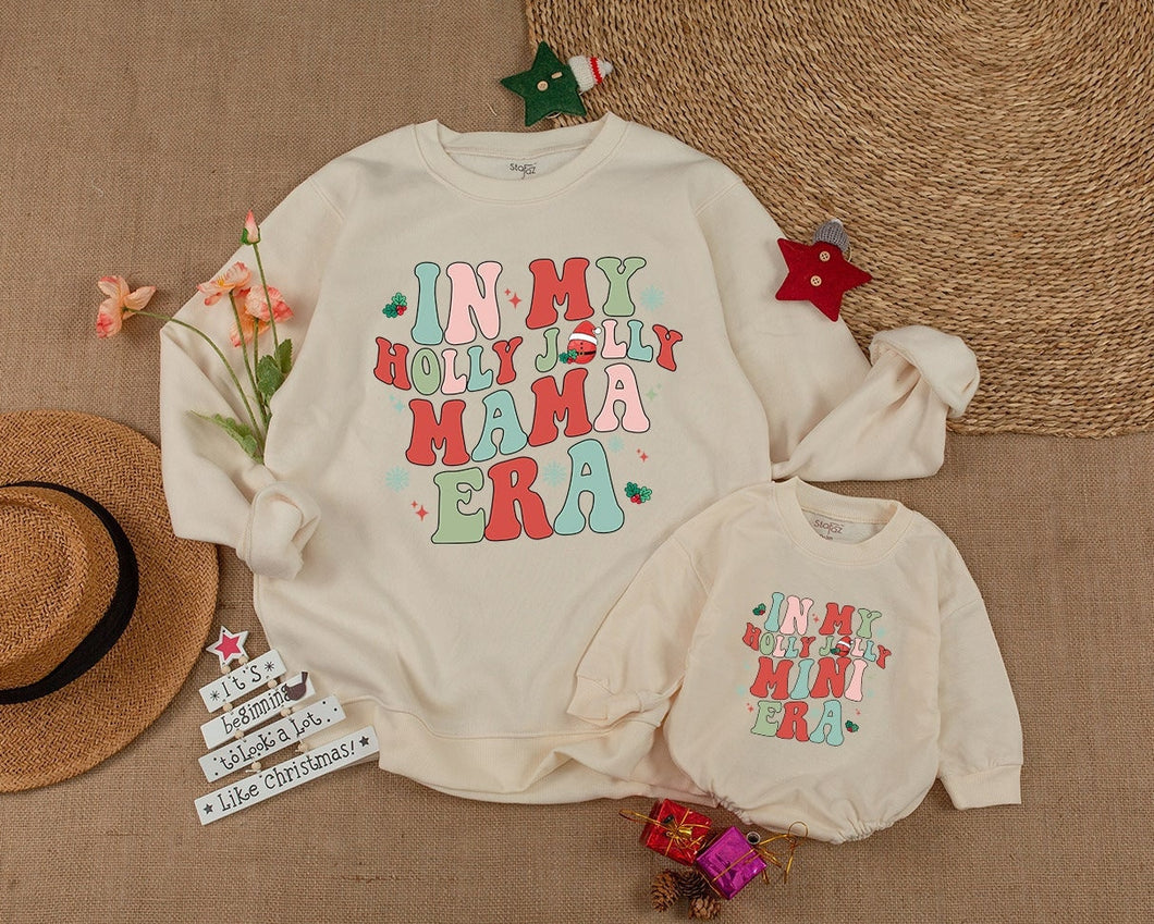 In My Holly Jolly Mama Era Christmas Sweatshirt, Winter Family Outfits, Mommy and Me, Mom Baby Outfit, Family Matching, Baby Shower Gift