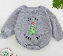 Load image into Gallery viewer, First Christmas Baby Romper, Baby First Christmas, 1st Xmas Baby Outfit, Be Merry, Baby Announcement, Baby Shower Gift, Newborn For Girls
