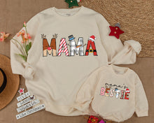 Load image into Gallery viewer, Mama And Mama&#39;s Bestie Christmas Sweatshirt, Winter Family Outfits, Mommy and Me, Mom Baby Gift, Family Matching Clothes, Baby Shower Gift
